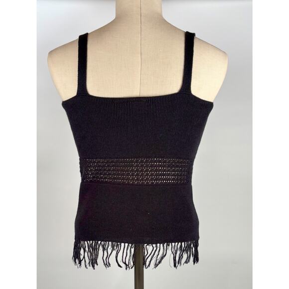 Boho Knit Tank Top Goth Fringe Women SMALL Cottage Cowgirl Y2k - Picture 3 of 7